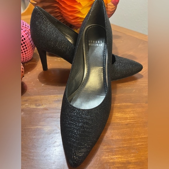 Stuart Weitzman Textured Saffiano Leather Black Heels Slip On Pump Size 7.5M - Picture 4 of 16